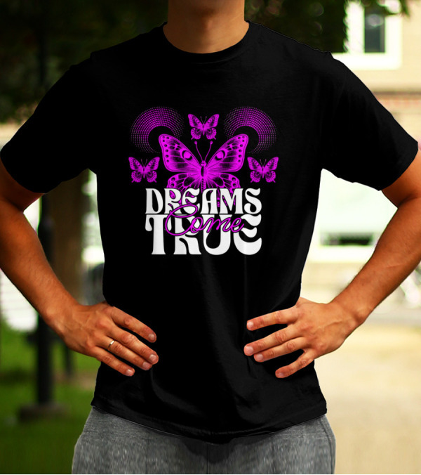 Dreams Come True Vibrant Pink Butterflies Psychedelic T-Shirt