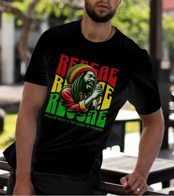 Reggae Music Is The Sound Of Freedom Vibrant Singer Iconic Colors T-Shirt