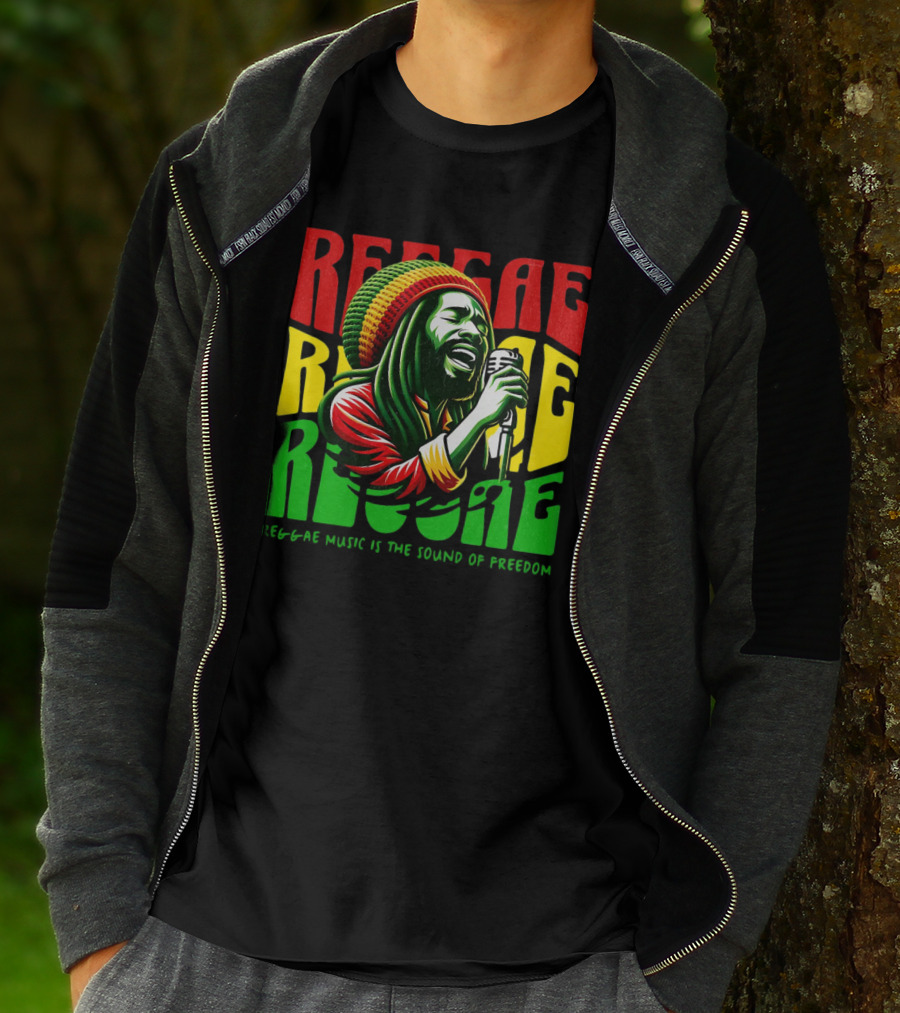 Reggae Music Is The Sound Of Freedom Vibrant Singer Iconic Colors T-Shirt