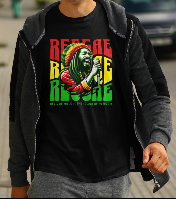 Reggae Music Is The Sound Of Freedom Vibrant Singer Iconic Colors T-Shirt