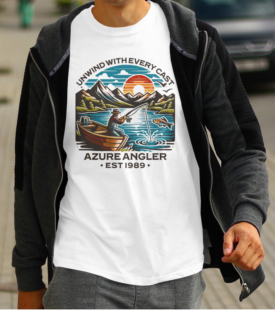 Unwind With Every Cast Azure Angler Est 1989 T-Shirt