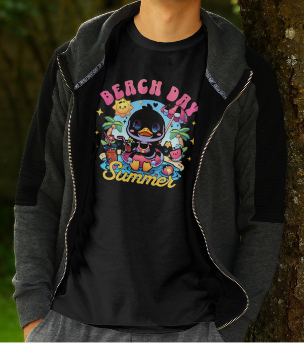 Beach Day Summer Happy Times Good Sunshine Duck In Pool With Palm Trees And Watermelon T-Shirt