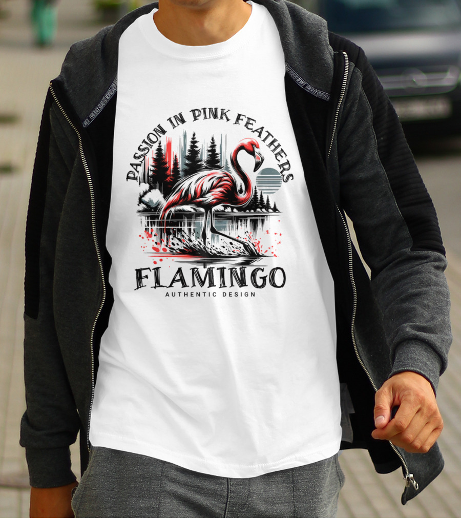 Passion In Pink Feathers Flamingo Authentic T-Shirt