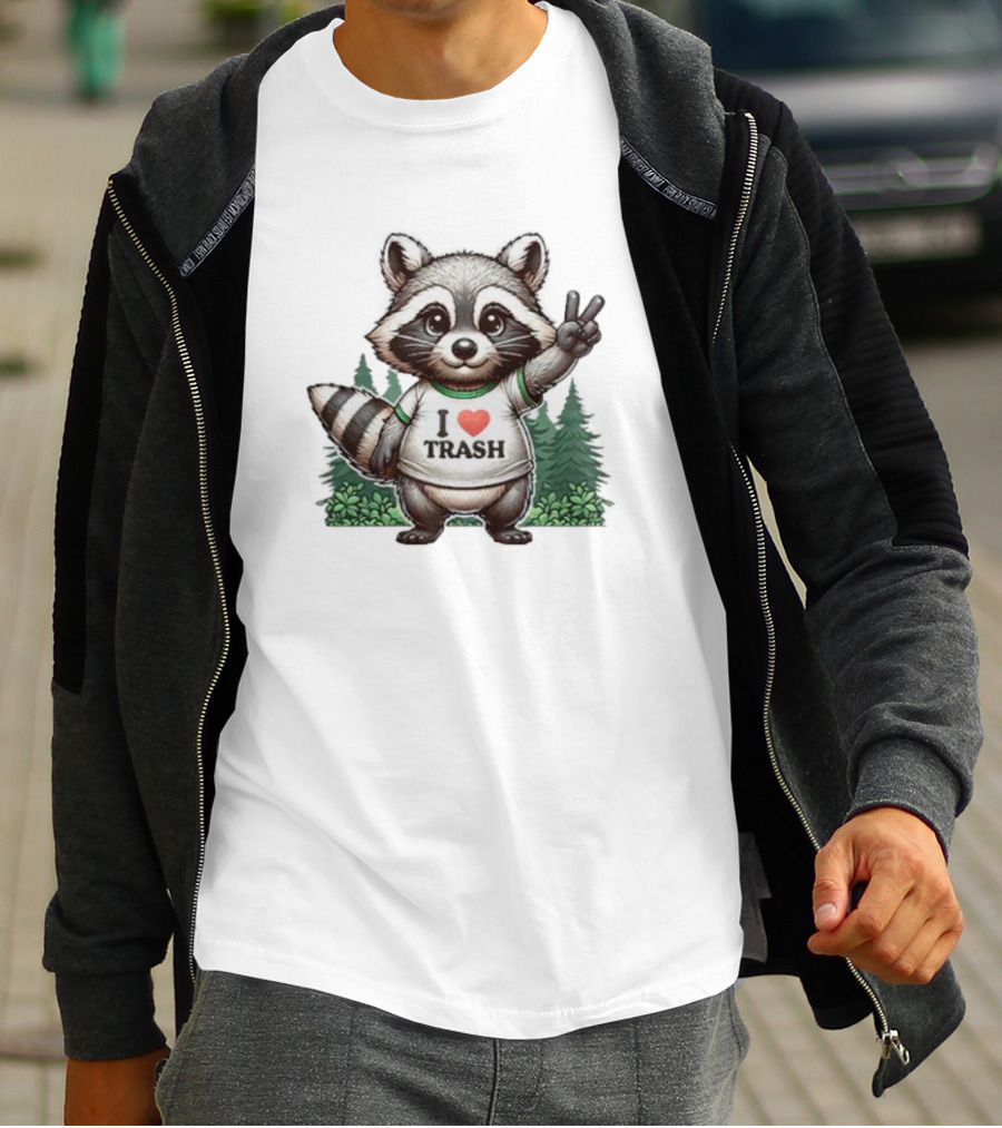 I Love Trash Raccoon Cute Forest Peace Sign T-Shirt