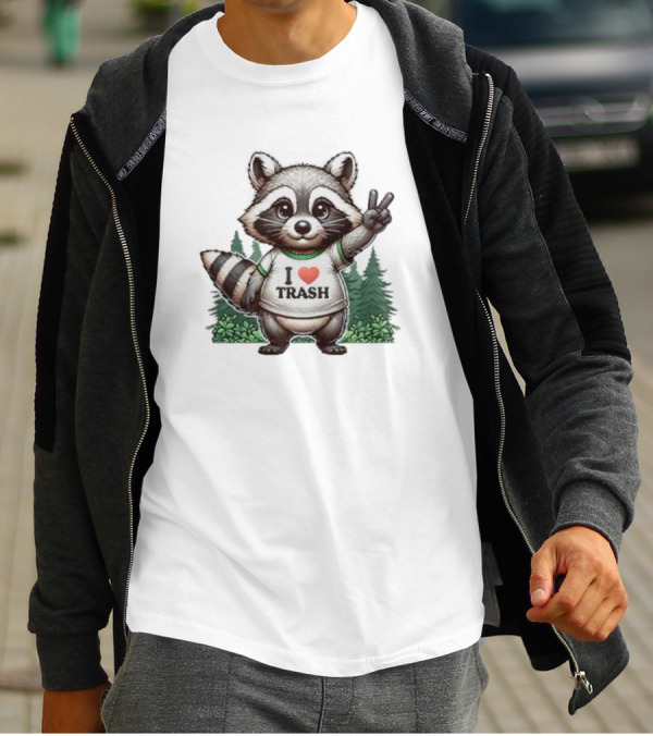 I Love Trash Raccoon Cute Forest Peace Sign T-Shirt