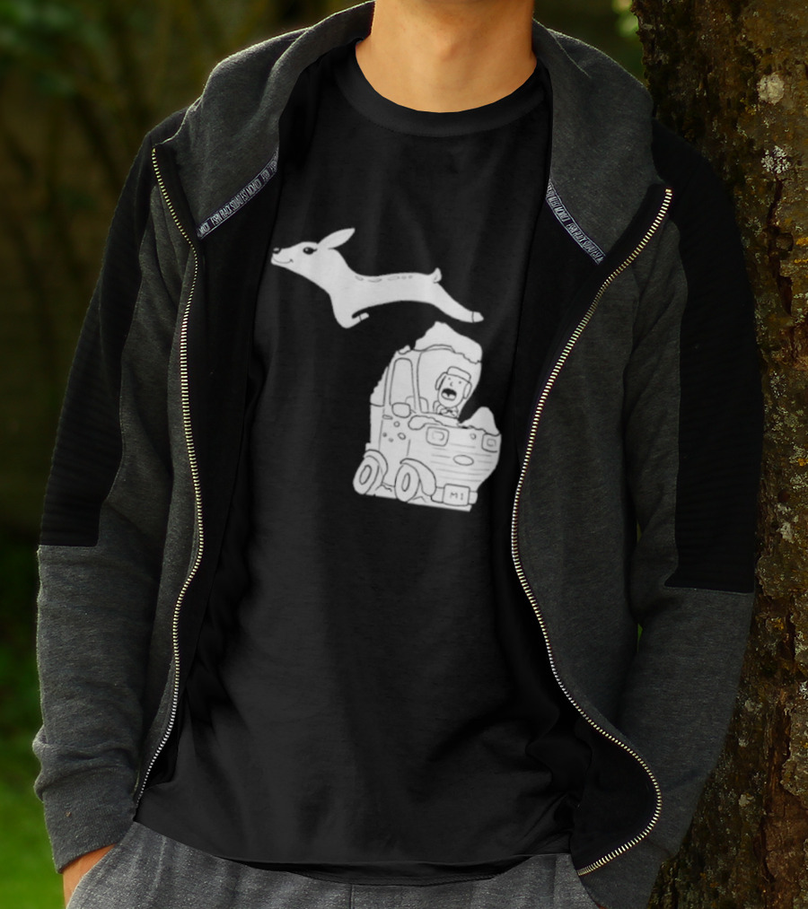 Michigan Road Deer Cartoon Adventure T-Shirt