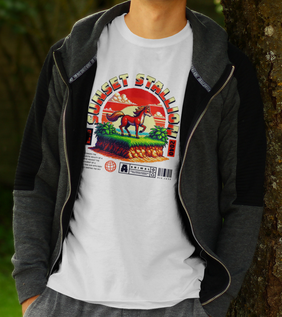 Sunset Stallion 2040 ESTO Animal Epic Epitome Horse Setting Sun Fiery Sky T-Shirt