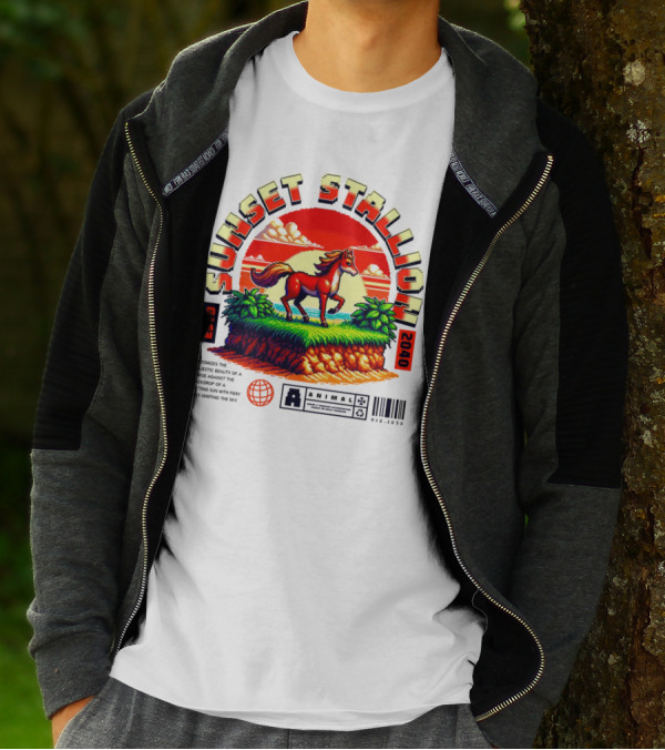 Sunset Stallion 2040 ESTO Animal Epic Epitome Horse Setting Sun Fiery Sky T-Shirt