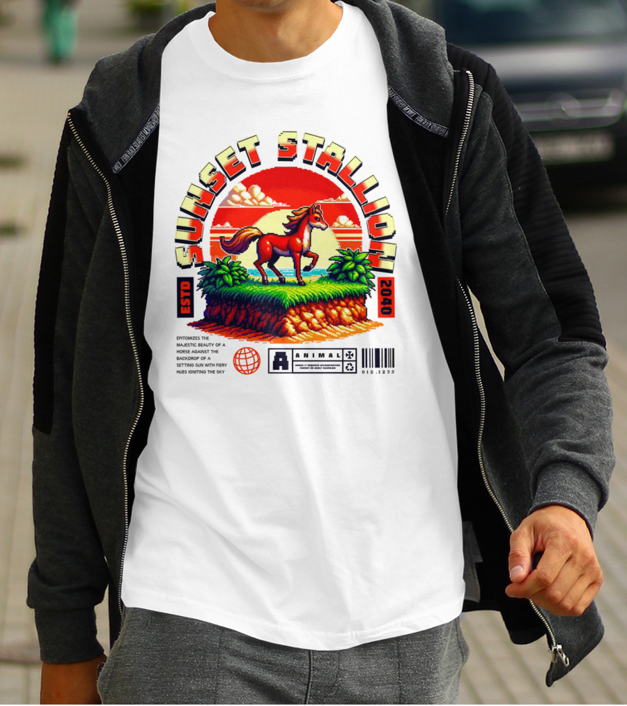 Sunset Stallion 2040 ESTO Animal Epic Epitome Horse Setting Sun Fiery Sky T-Shirt