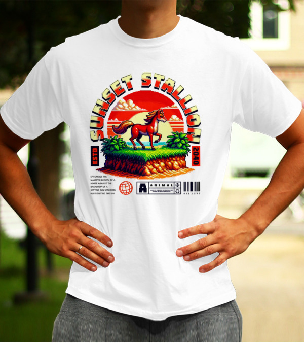 Sunset Stallion 2040 ESTO Animal Epic Epitome Horse Setting Sun Fiery Sky T-Shirt