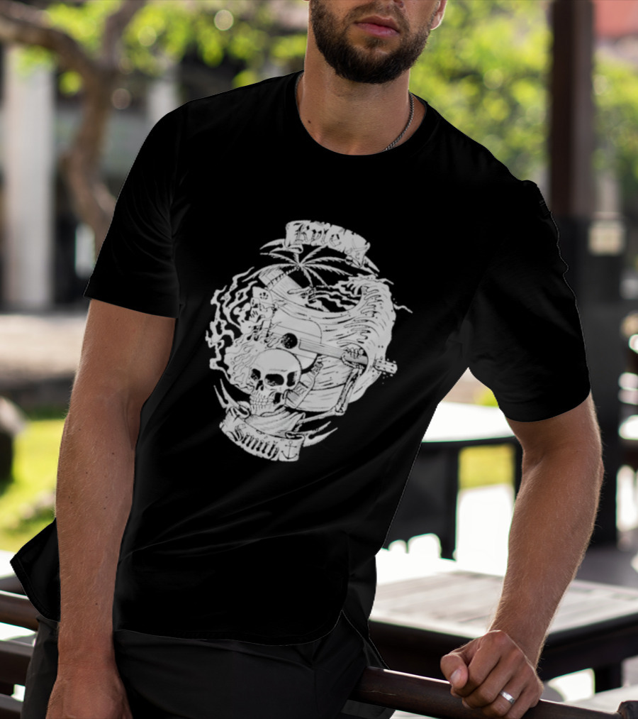 Kyle Smith Skull With Palm And Guitar Waves T-Shirt