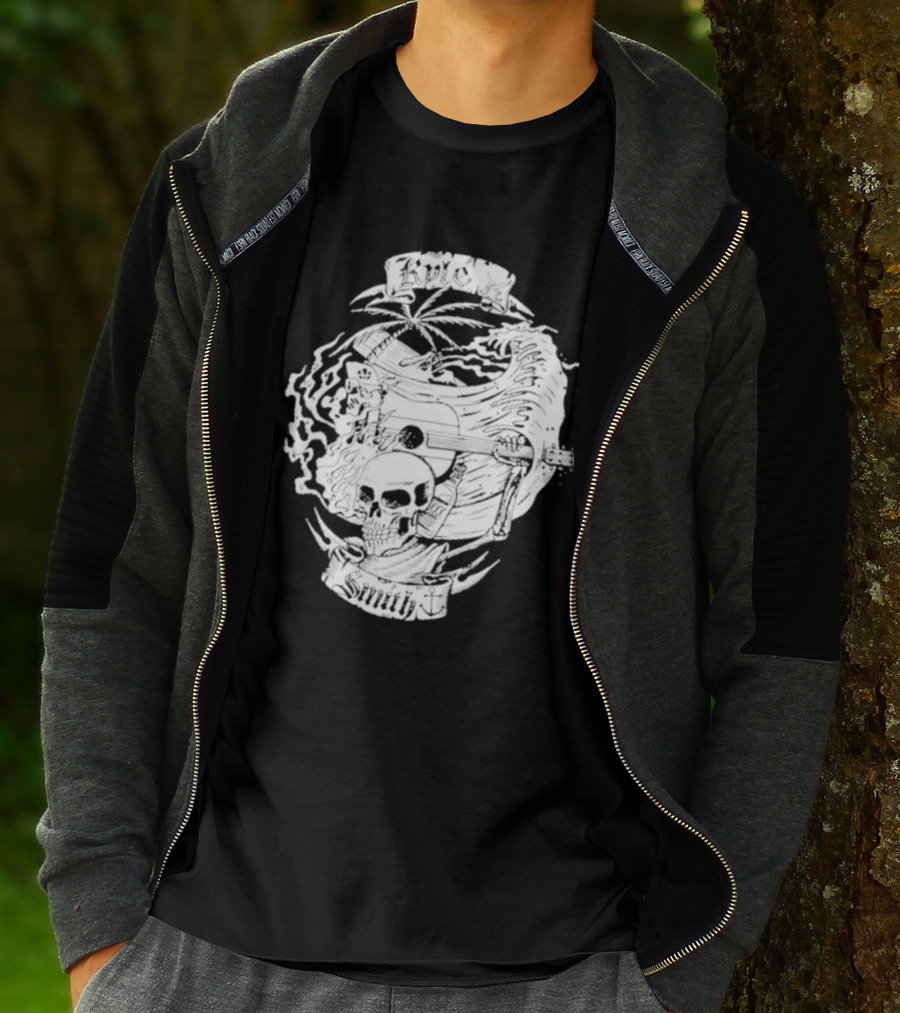 Kyle Smith Skull With Palm And Guitar Waves T-Shirt