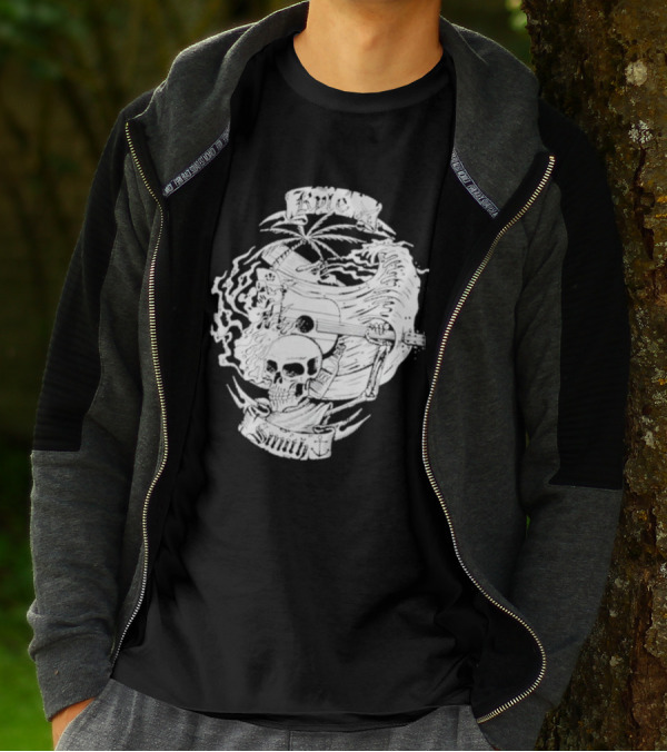 Kyle Smith Skull With Palm And Guitar Waves T-Shirt