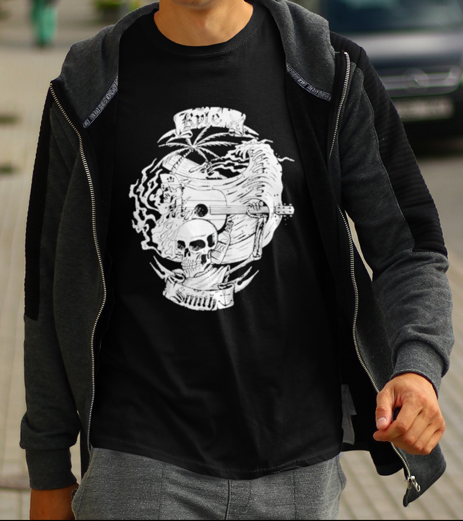 Kyle Smith Skull With Palm And Guitar Waves T-Shirt