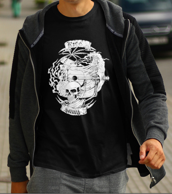 Kyle Smith Skull With Palm And Guitar Waves T-Shirt