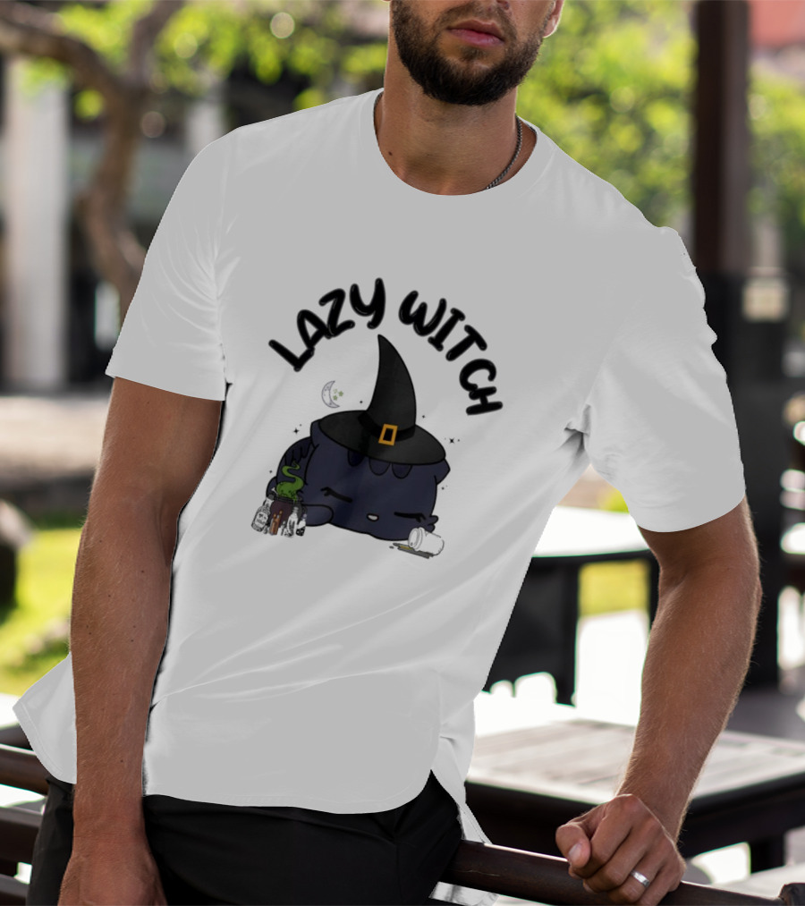 Lazy Witch Black Cat With Spellbinding Hat And Potion T-Shirt