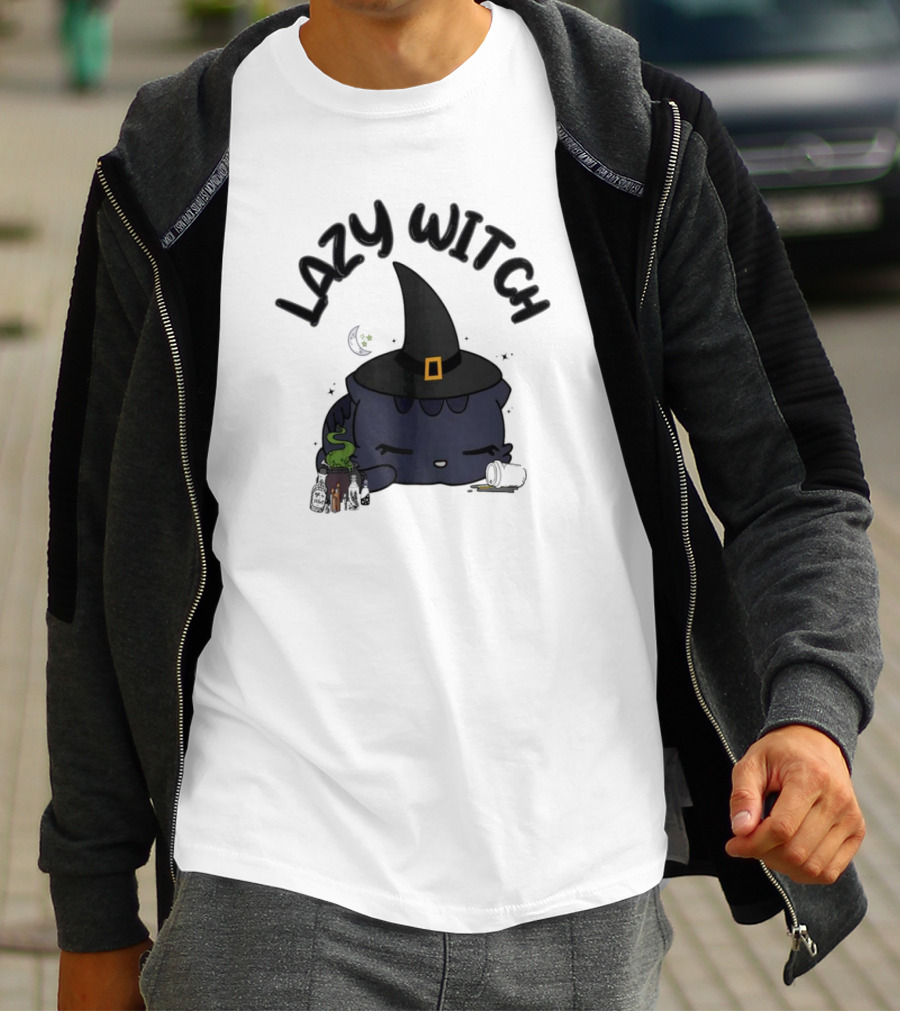 Lazy Witch Black Cat With Spellbinding Hat And Potion T-Shirt