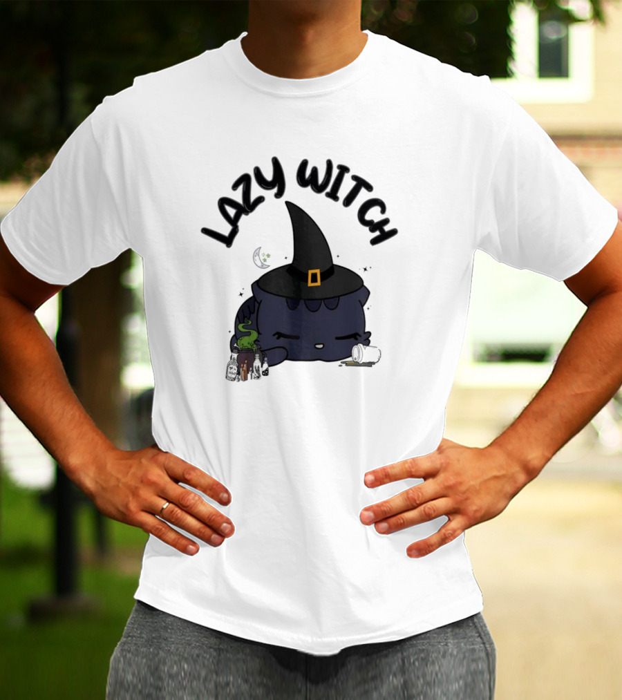 Lazy Witch Black Cat With Spellbinding Hat And Potion T-Shirt