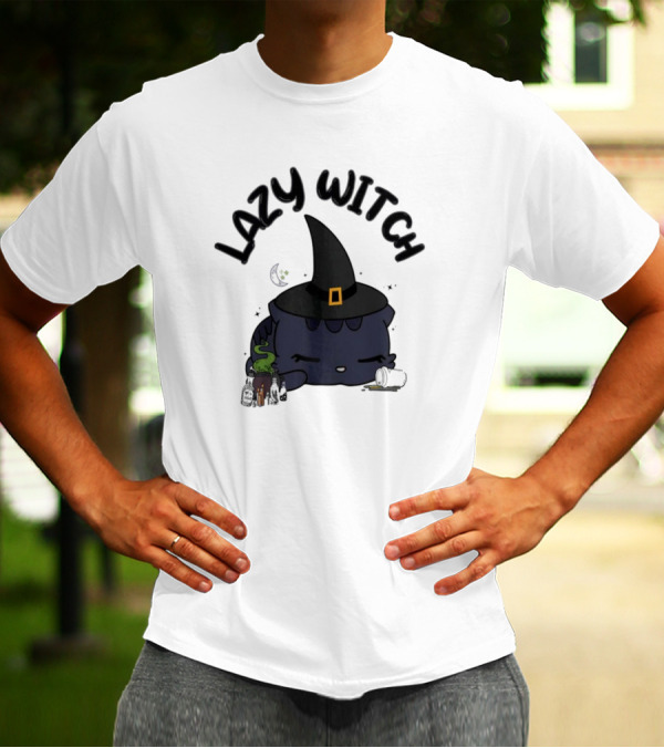 Lazy Witch Black Cat With Spellbinding Hat And Potion T-Shirt