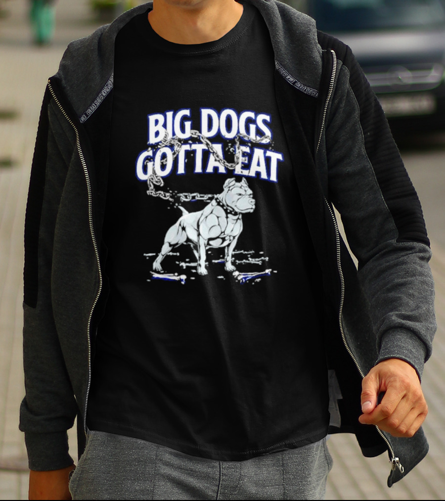 Big Dogs Gotta Eat Pitbull Graphic With Chains And Bones T-Shirt