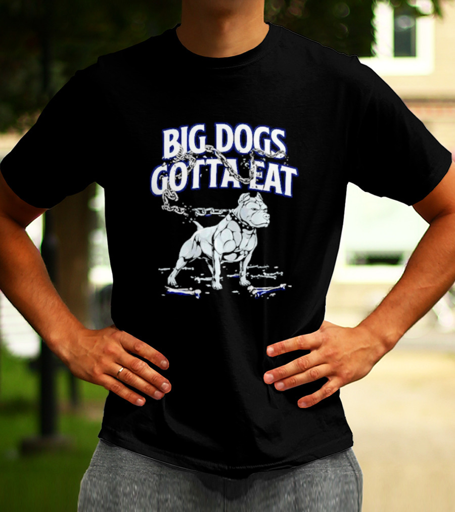 Big Dogs Gotta Eat Pitbull Graphic With Chains And Bones T-Shirt