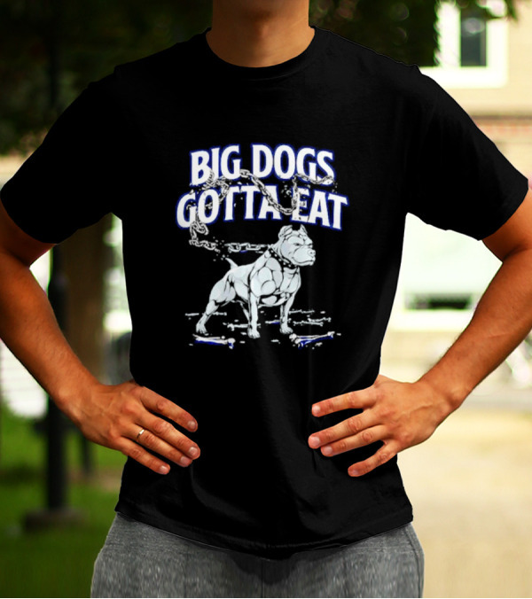 Big Dogs Gotta Eat Pitbull Graphic With Chains And Bones T-Shirt