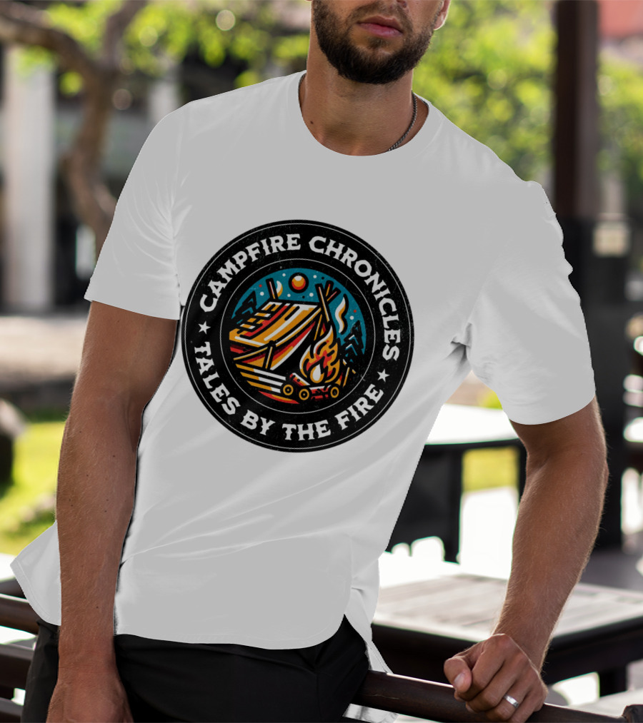 Campfire Chronicles Tales By The Fire Moonlit Tent And Bonfire Scene T-Shirt