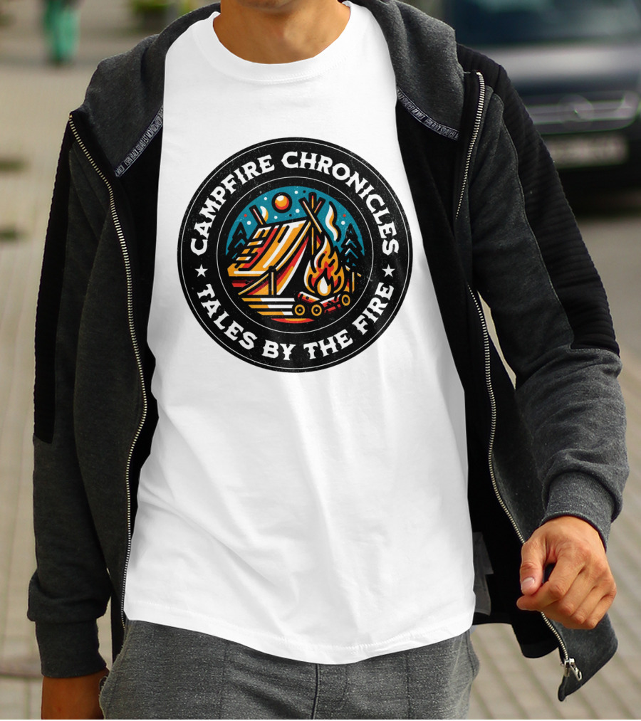 Campfire Chronicles Tales By The Fire Moonlit Tent And Bonfire Scene T-Shirt