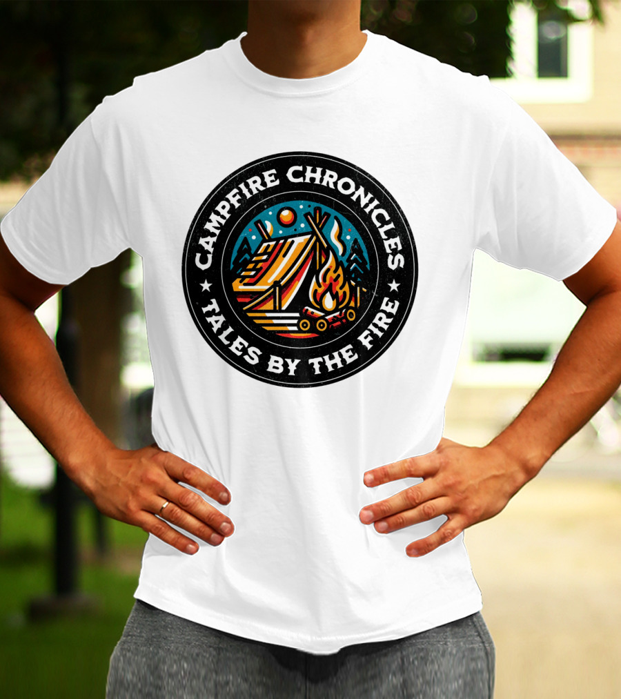 Campfire Chronicles Tales By The Fire Moonlit Tent And Bonfire Scene T-Shirt