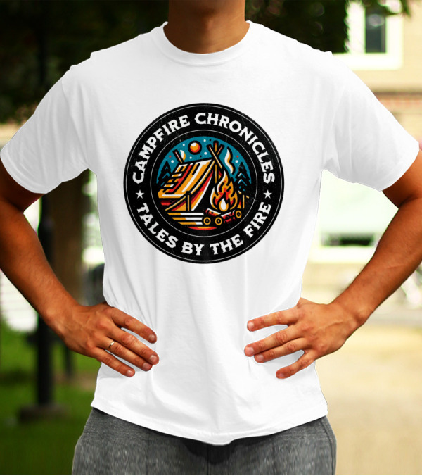 Campfire Chronicles Tales By The Fire Moonlit Tent And Bonfire Scene T-Shirt