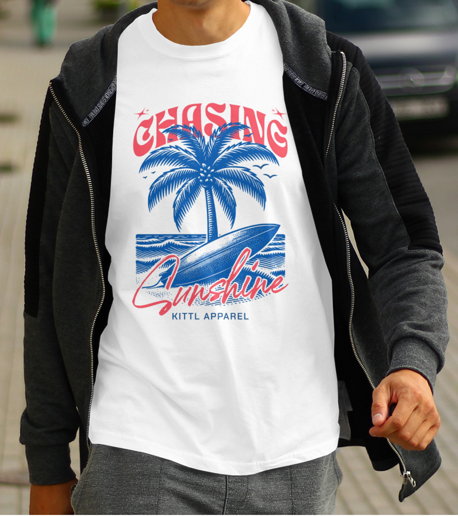 Chasing Sunshine Kittl Apparel Surfing Palm Tree Ocean Waves T-Shirt