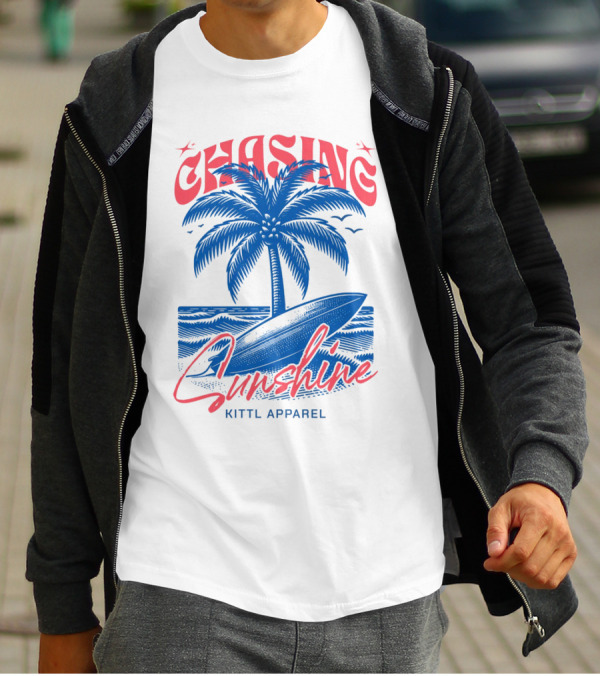 Chasing Sunshine Kittl Apparel Surfing Palm Tree Ocean Waves T-Shirt