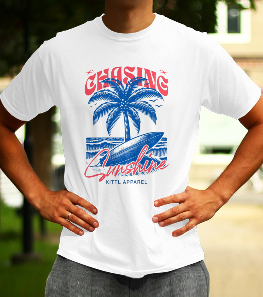 Chasing Sunshine Kittl Apparel Surfing Palm Tree Ocean Waves T-Shirt