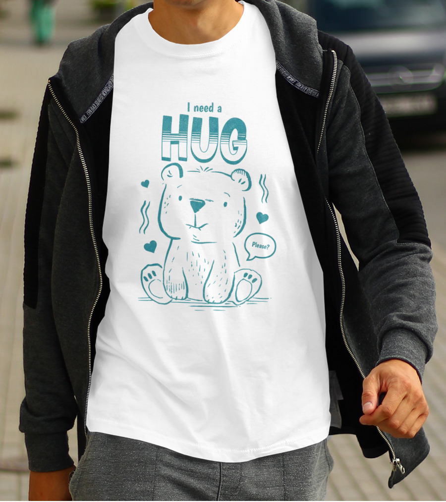 I Need A Hug Please Bear With Hearts T-Shirt