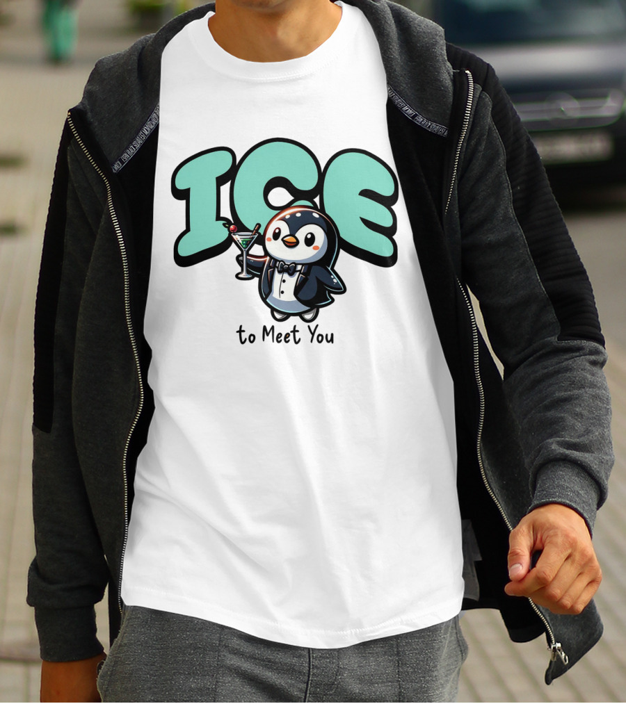 ICE To Meet You Penguin Martini Charm T-Shirt