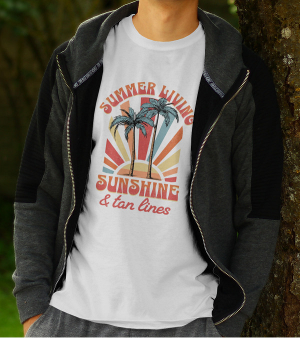 Summer Living Sunshine Tan Lines Palm Trees Retro Vibes T-Shirt