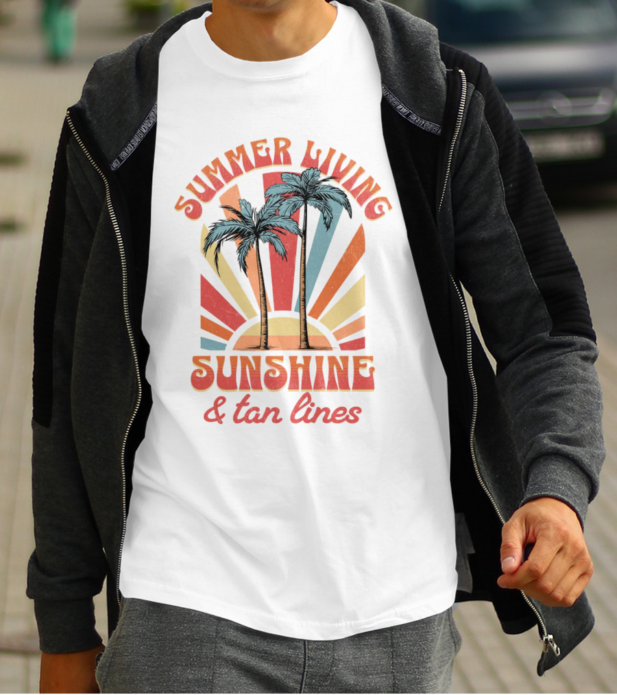 Summer Living Sunshine Tan Lines Palm Trees Retro Vibes T-Shirt
