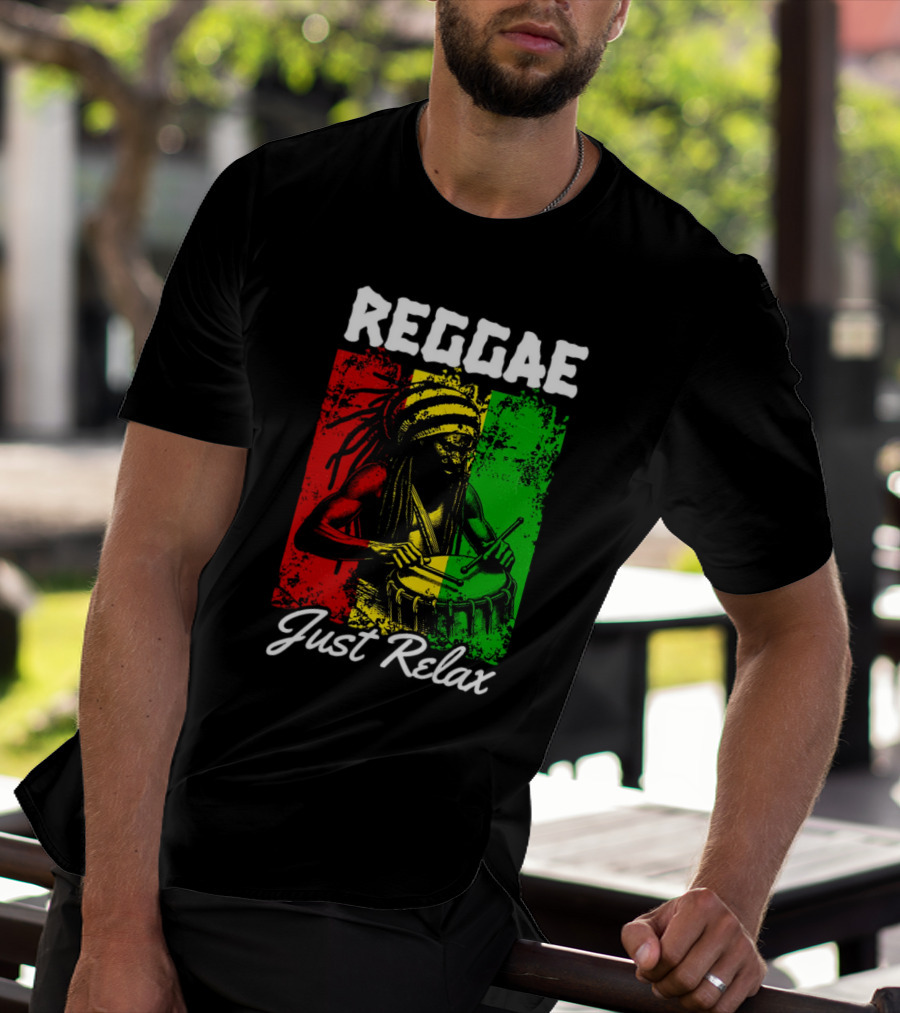 REGGAE Just Relax Rasta Drummer Red Yellow Green T-Shirt