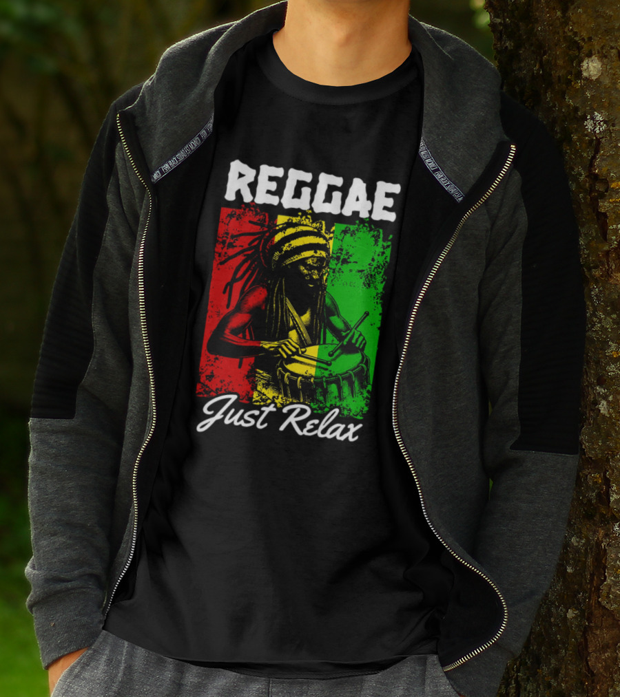 REGGAE Just Relax Rasta Drummer Red Yellow Green T-Shirt