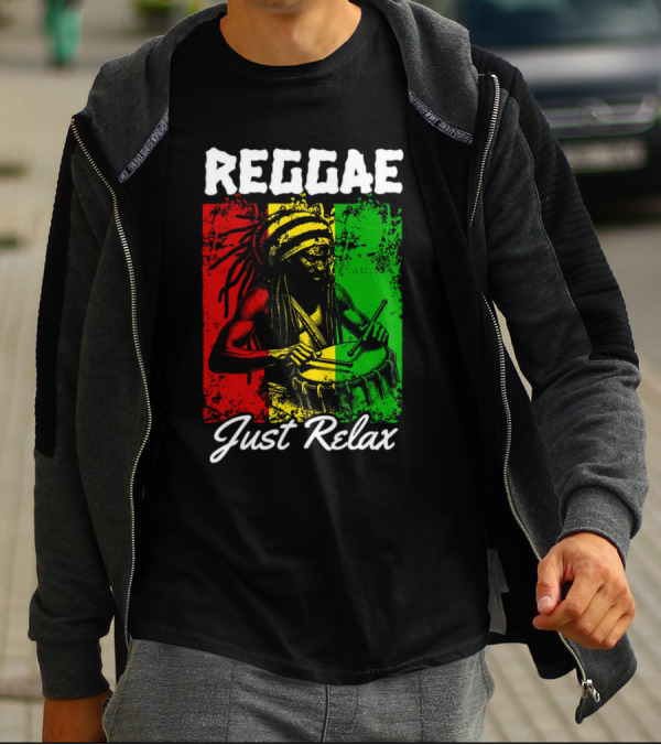 REGGAE Just Relax Rasta Drummer Red Yellow Green T-Shirt