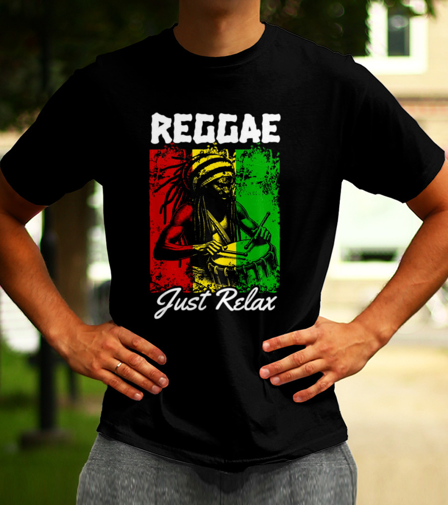 REGGAE Just Relax Rasta Drummer Red Yellow Green T-Shirt