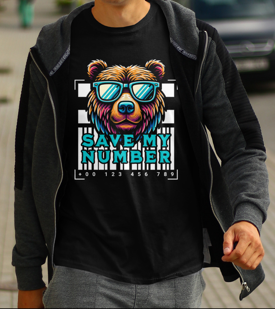 Save My Number Barcode Bear With Sunglasses T-Shirt