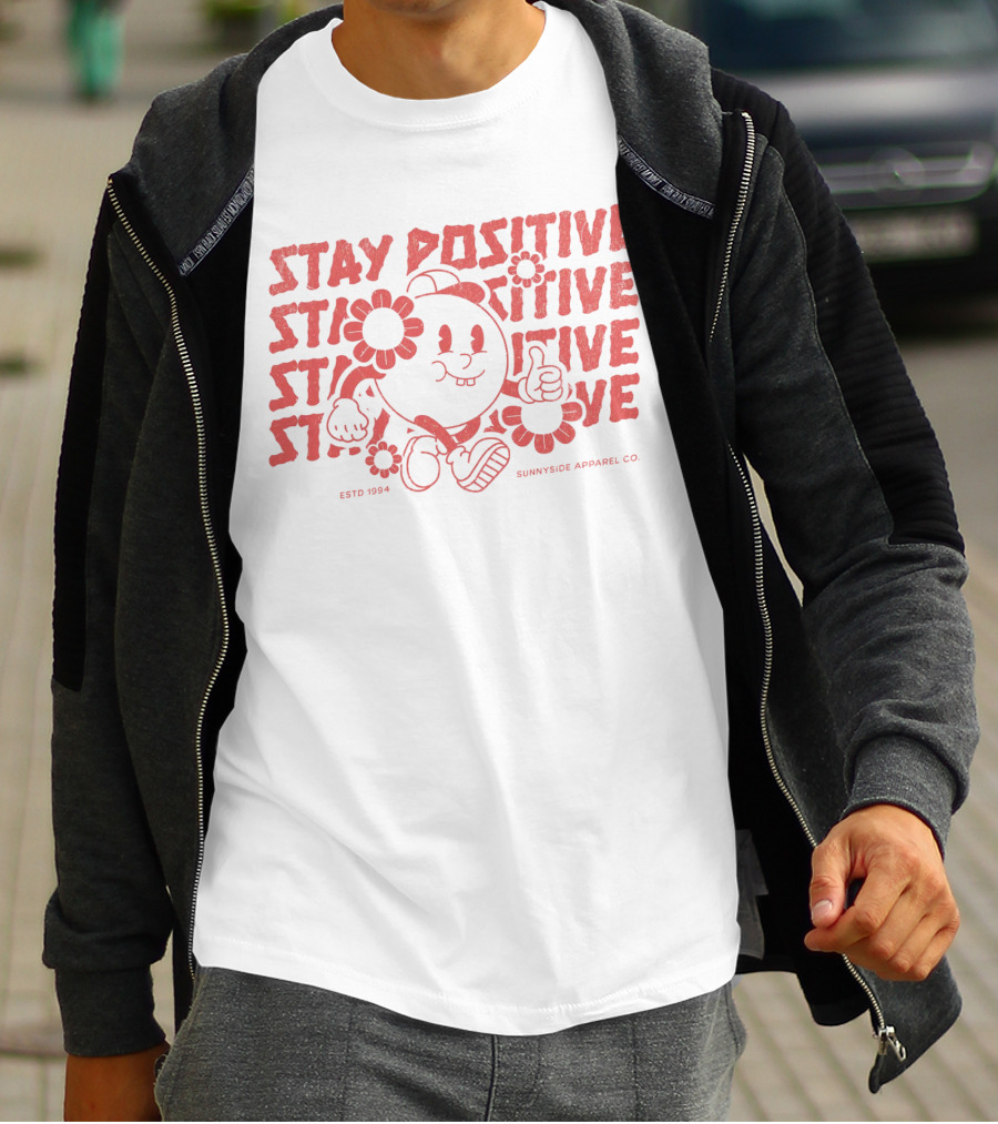 Stay Positive Cartoon Style By Sunnyside Apparel Co. Estd 1994 T-Shirt