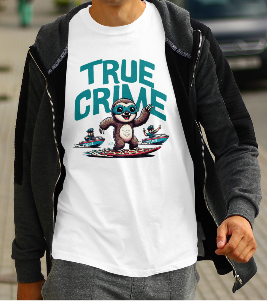 True Crime Sloth Surfing Police Chase T-Shirt