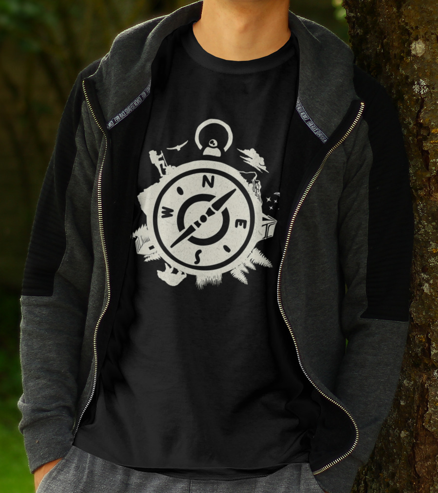 Wilderness Compass Adventure Nature Exploration Camping Moon Stars T-Shirt