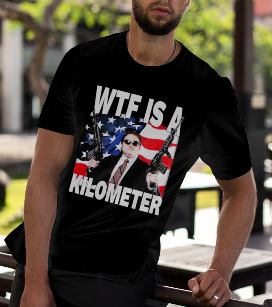 WTF Is A Kilometer American Flag Guns Suit Sunglasses T-Shirt