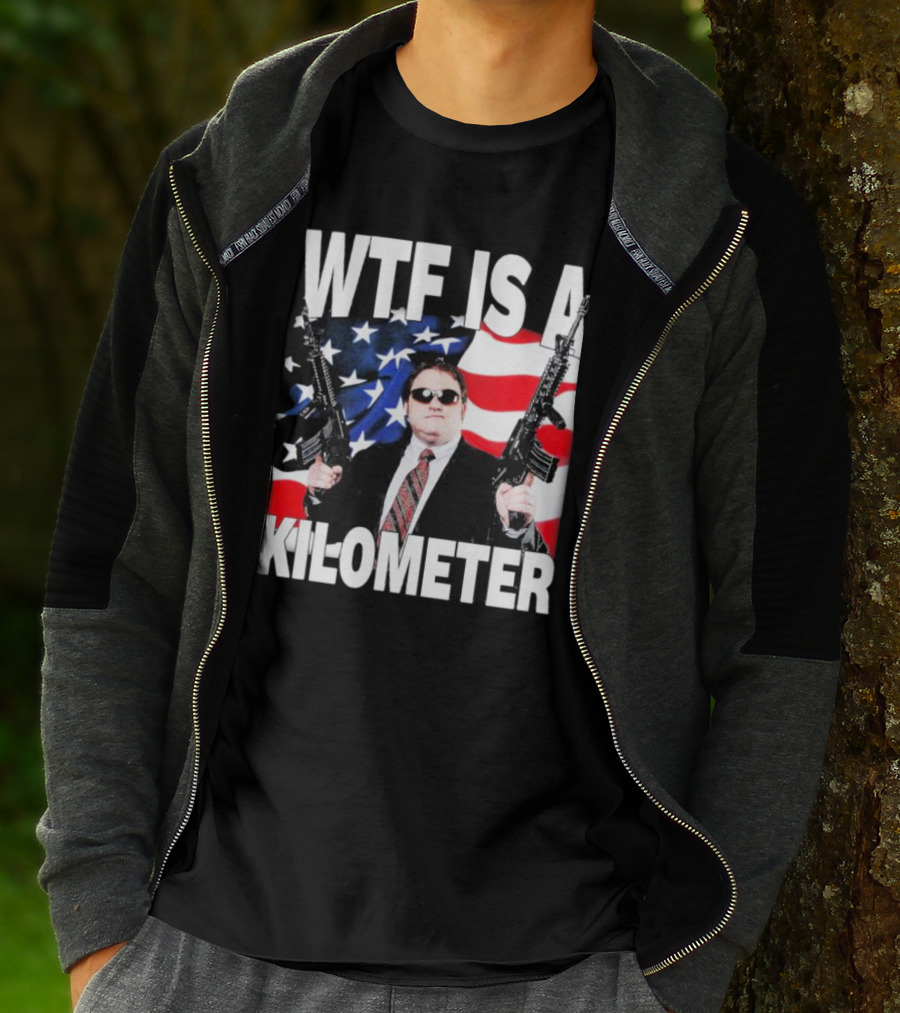 WTF Is A Kilometer American Flag Guns Suit Sunglasses T-Shirt