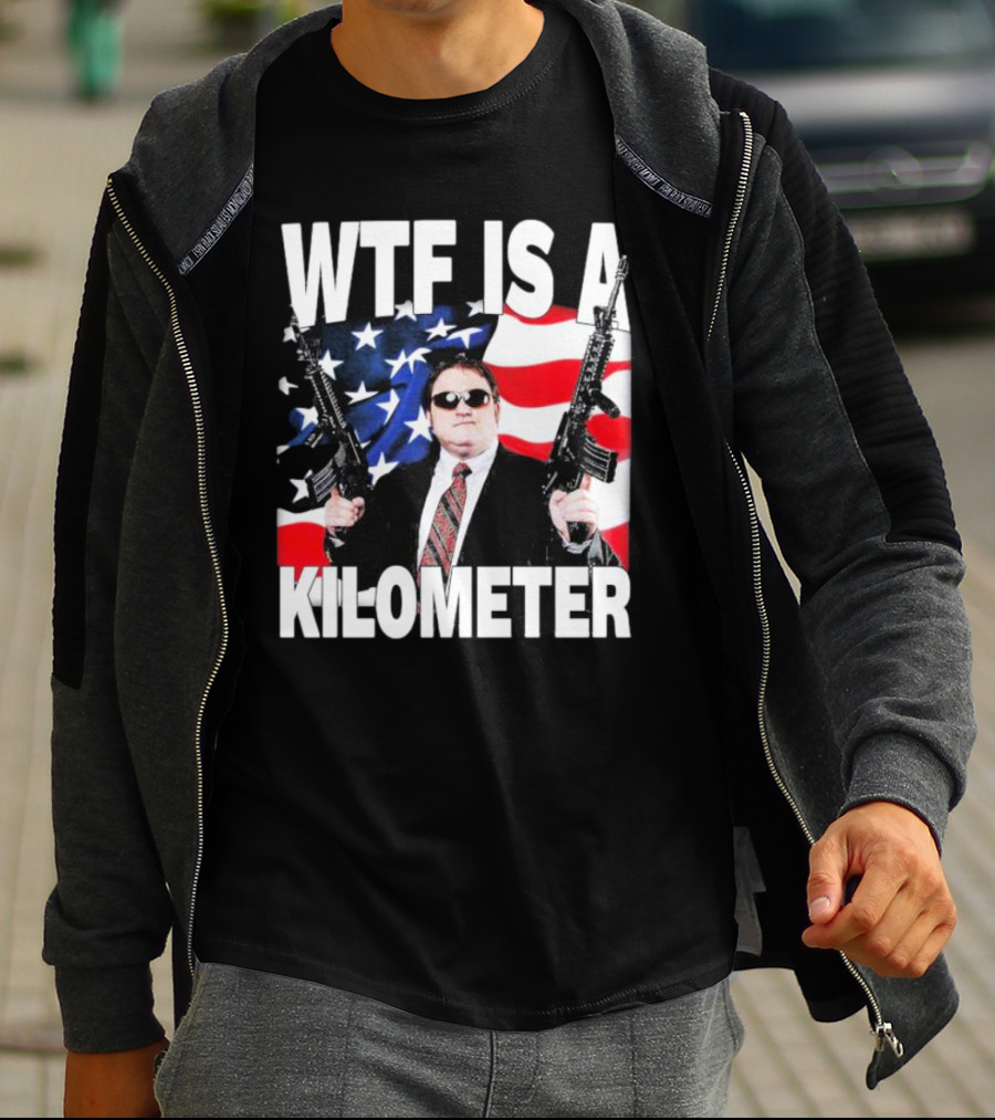WTF Is A Kilometer American Flag Guns Suit Sunglasses T-Shirt