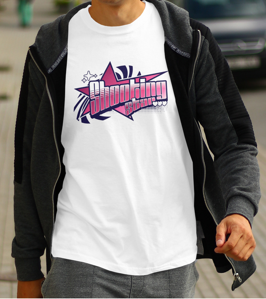 Shooting Star Pink Purple Stylized Text With Starburst Graphics T-Shirt