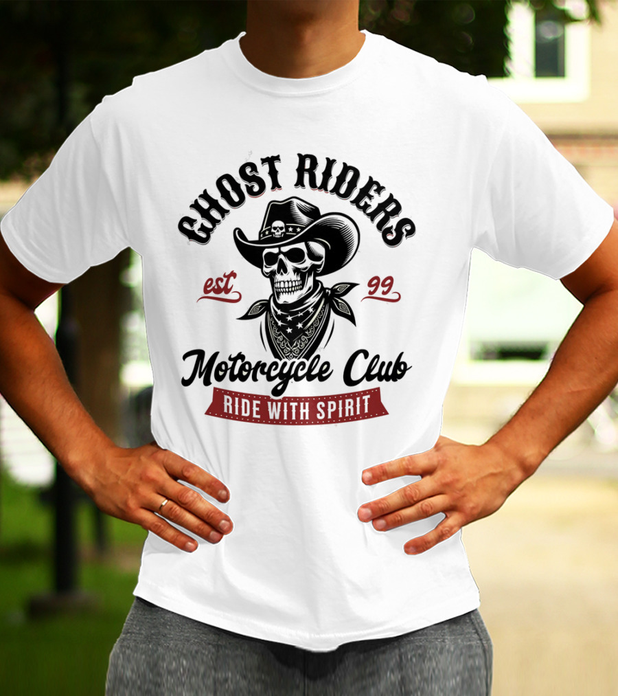 Ghost Riders Cowboy Skull Motorcycle Club Ride With Spirit Est 99 T-Shirt